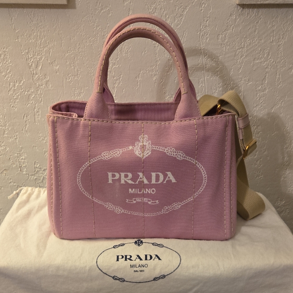 Authentic Prada Pink Canvas Tote Bag